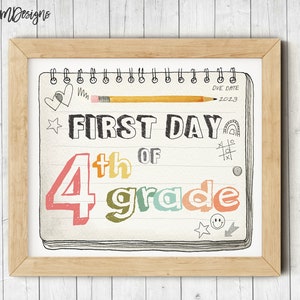 First Day of Fourth Grade Printable Sign, Rainbow First Day of School Sign, 4th Grade Sign, Back To School Printable, INSTANT DOWNLOAD