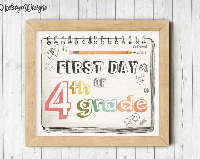 First Day of Fourth Grade Printable Sign, Rainbow First Day of School Sign, 4th Grade Sign, Back To School Printable, INSTANT DOWNLOAD