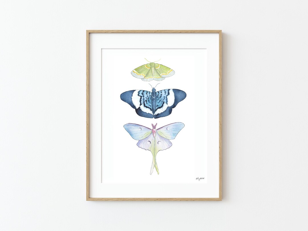 Blue Moth Wall Art, Watercolor Luna Moth Art Print, Butterfly Wall Art ...