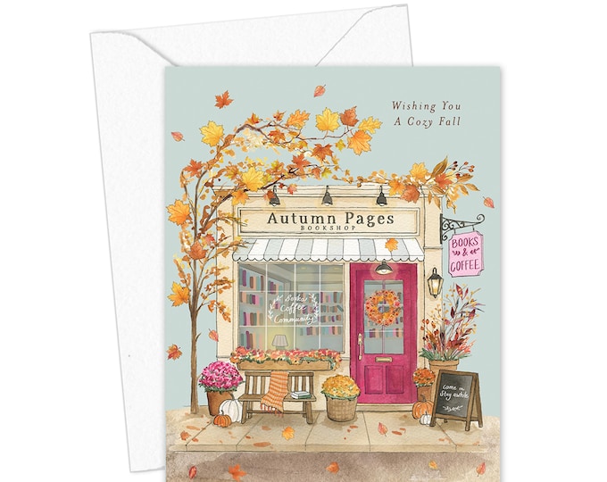 Wishing You a Cozy Fall Greeting Card, Autumn Bookshop Card, Cozy Season Card, Fall Book Lover Gift, Bookstore Lover Card
