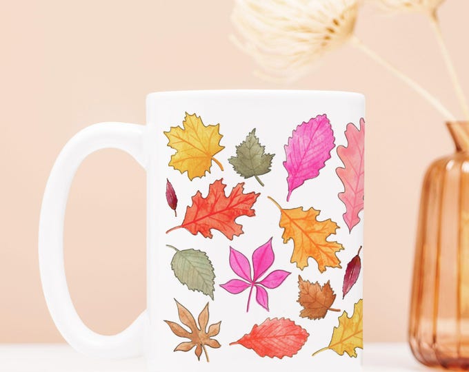 Fall Leaves Mug 15oz – Colorful Autumn Coffee Mug, Cozy Seasonal Tea Cup, Thanksgiving Gift, Pumpkin Spice Mug, Fall Kitchen Decor