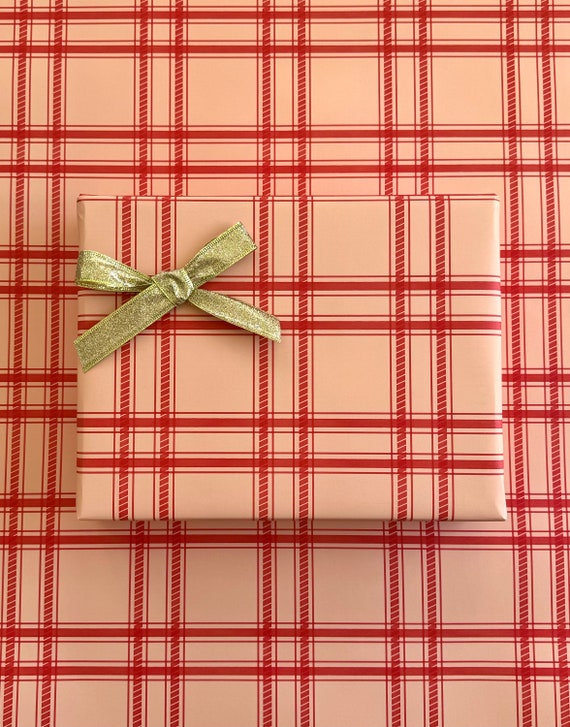 Papier cadeau Noël lot de 3 feuilles, aquarelle écossaise rose et rouge,  feuilles d'emballage cadeau, papier cadeau, Noël à la ferme -  France