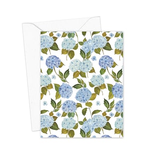 Blauwe wenskaart hortensia, blanco binnenkant voor elke gelegenheid, notitiekaarten hortensia, briefpapier met bloemen, bedankkaarten