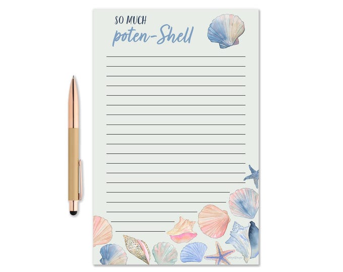 So Much Poten-SHELL Notepad, Watercolor Notepad, Seashell Notepad, Gift Idea, Writing Pad, To Do list pad, Cute Desk Note, Pun Notepad