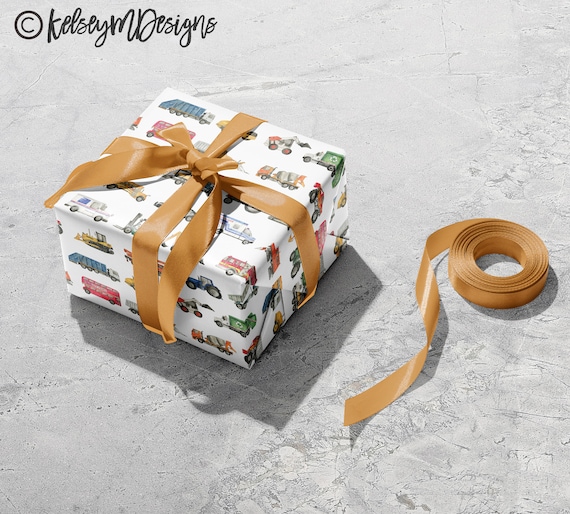 Central 23 Boys Wrapping Paper - 6 Sheets of Gift Wrap with Tags - Tractor Wrapping Paper - Construction Themed - Blue Wrapping Paper for Kids - for