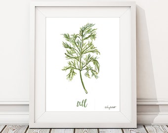Watercolor Painting Dill Herb Print, Watercolor Wall Art Housewarming Gift Kitchen Decor Botanical Print, Herbs Kitchen Art, Gift for Her
