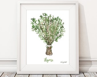 Watercolor Painting Thyme Herb Print, Watercolor Wall Art Housewarming Gift Kitchen Decor Botanical Print, Herbs Kitchen Art, Gift for Her