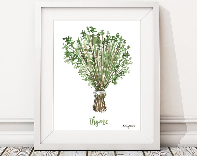 Watercolor Painting Thyme Herb Print, Watercolor Wall Art Housewarming Gift Kitchen Decor Botanical Print, Herbs Kitchen Art, Gift for Her