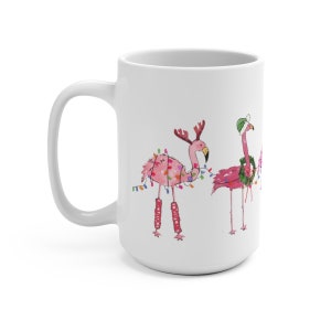 Tasse à flamant rose des Fêtes, Tasse à café de Noël, Décor de Noël, Tasse de 15 oz, Tasse à café flamant rose, Cuisine de Vacances, Flamant rose Noël image 5