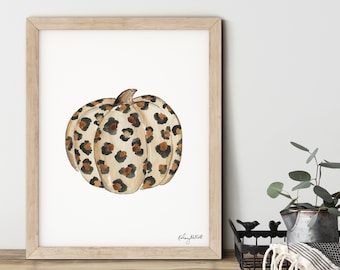 Leopard Pumpkin Art Print, Fall Pumpkin Decor, Leopard Fall Wall Art, Fall Home Decor, Pumpkins Watercolor, Chic Fall, Leopard Wall Art