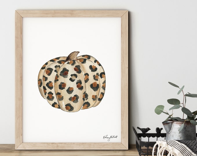 Leopard Pumpkin Art Print, Fall Pumpkin Decor, Leopard Fall Wall Art, Fall Home Decor, Pumpkins Watercolor, Chic Fall, Leopard Wall Art