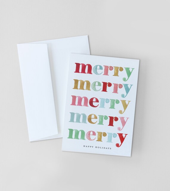 CHRISTMAS CARDS, Merry Christmas Greeting Card, Colorful Christmas Stationery, Handmade Christmas Cards, Cheerful Holiday Cards, Merry Merry