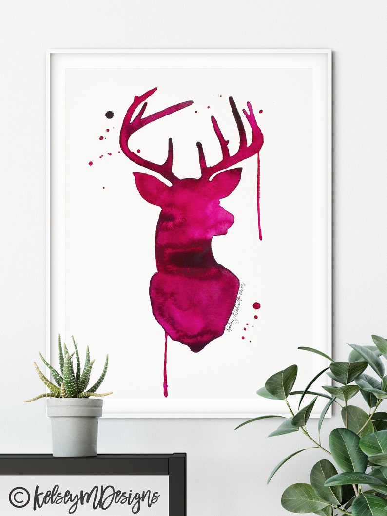 Pink Deer Print Watercolor painting Deer Nursery Art Animal Etsy