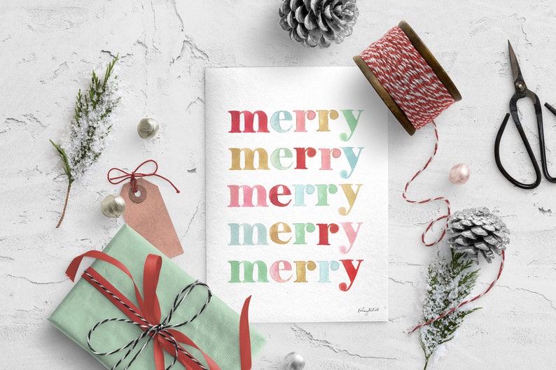 Holiday Decor DIGITAL DOWNLOAD Merry Merry Holiday Printable Christmas Print Holiday Quote Christmas Print Colorful Christmas Art