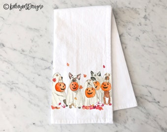 Halloween Ghost Dogs Tea Towel, Fall Kitchen Decor, Halloween Dish Towel, Dogs Kitchen Towel, Halloween Decor, Fall Tea Towel