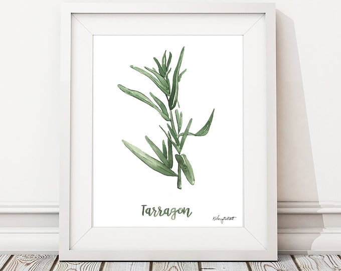 Watercolor Painting Tarragon Herb Print, Watercolor Wall Art Housewarming Gift Kitchen Decor Botanical Print, Herbs Kitchen Art Gift for Her