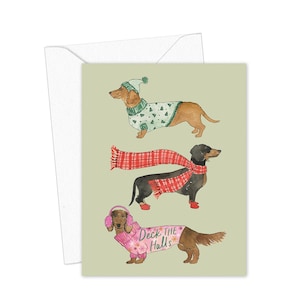 Deck the Halls Weenie Dog Holiday Card, Christmas Dachshund Card, Cute Holiday Dog Card, Dog Christmas Card, Dog Lover Greeting Card