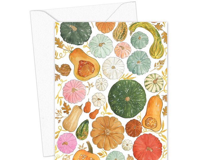 Fall Pumpkins and Gourds Greeting Card, Blank Autumn Card, Harvest Card, Cozy Fall Stationery, Thanksgiving Card