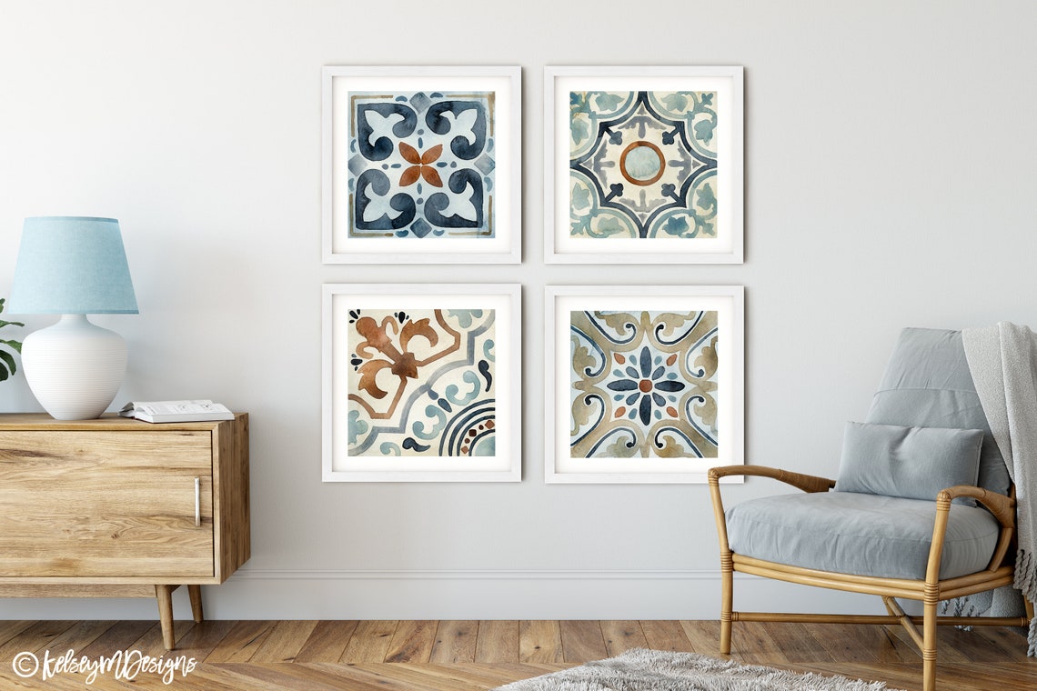 Set of 4 Spanish Tiles Farmhouse Decor Rustic Gallery Wall - Etsy