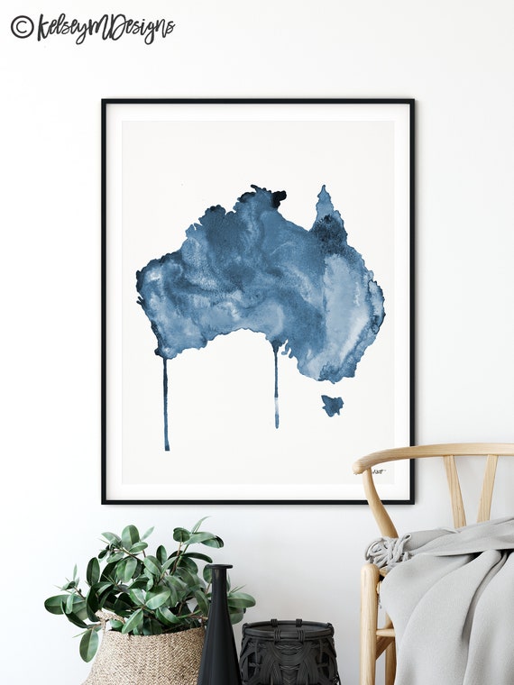 Australia Map Print Wall Art Watercolor - Blue Grey Wall Art Australia Australia Map Print Wall Art Watercolor - Blue Grey Wall Art Australia