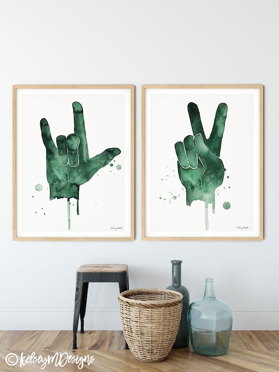 Set of 2 Peace Sign, I Love You Sign, Love Sign Language, Peace
