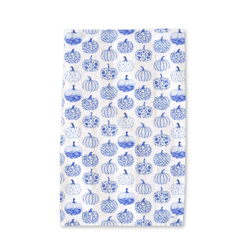 Blue Toile Pumpkin Tea Towel, Fall Kitchen Decor, Autumn Hostess Gift, Cottagecore Thanksgiving Towel, Chinoiserie Pumpkin Tea Towel