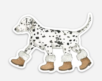 Dalmatian Dog in Winter Boots Sticker, Cute Cozy Dog Vinyl Decal for Laptops, Water Bottles, Dog Lover Gift, 2x3 Die Cut Sticker