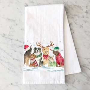 Christmas Dogs Tea Towel, Christmas Kitchen Decor, Holiday Dish Towel, Holiday Dog Decor, Christmas Dishcloth, Dog Lover Gift