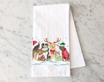 Christmas Dogs Tea Towel, Christmas Kitchen Decor, Holiday Dish Towel, Holiday Dog Decor, Christmas Dishcloth, Dog Lover Gift