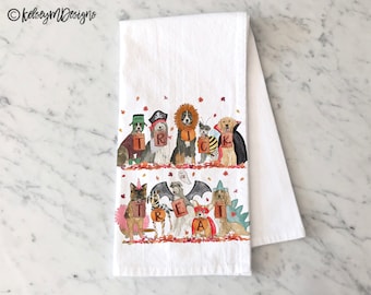 Trick or Treat Dogs Tea Towel, Fall Kitchen Decor, Halloween Dish Towel, Dogs Kitchen Towel, Fall Dishcloth, Halloween Decor, Fall Tea Towel