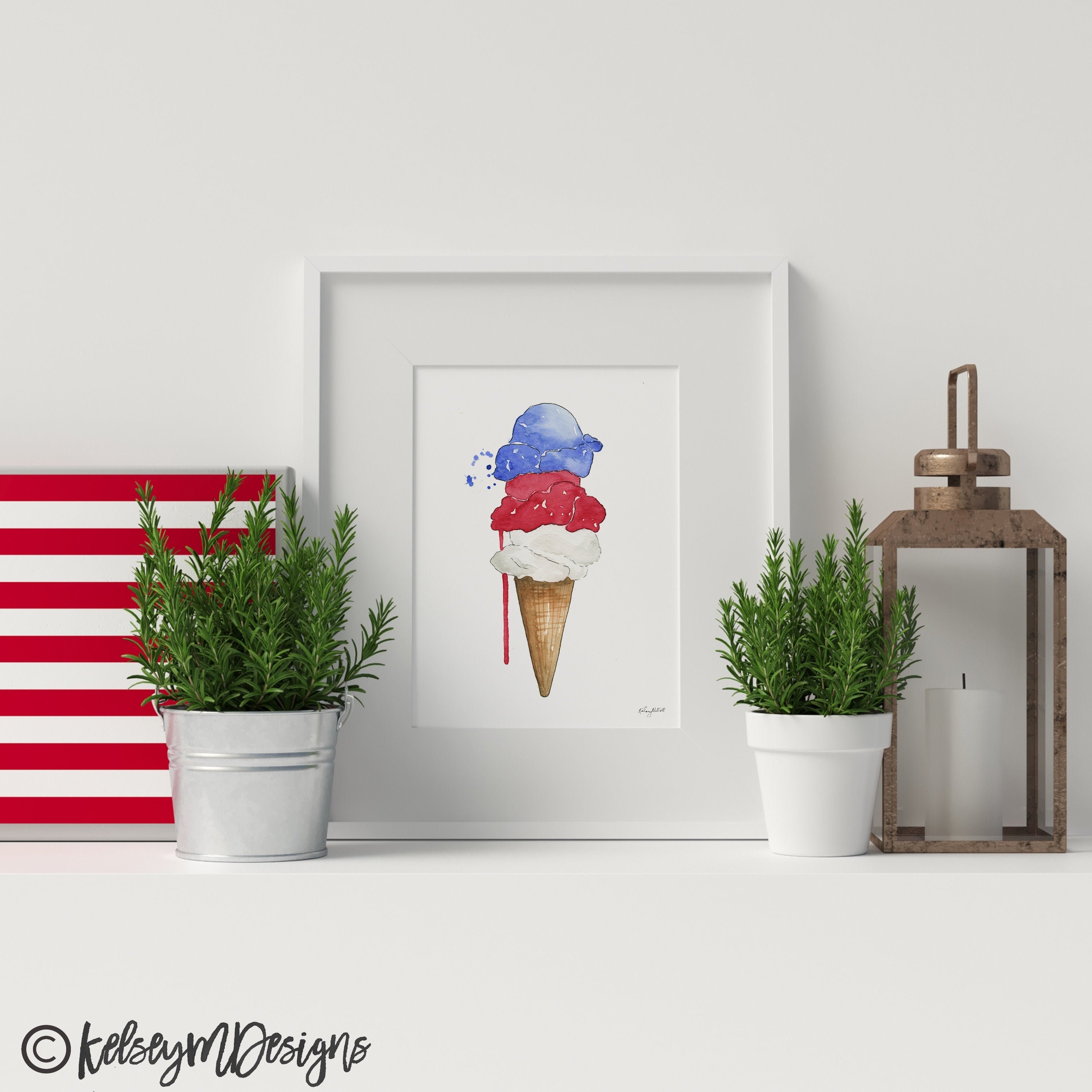 DIGITAL DOWNLOAD - Ice Cream Cone Print, 4th of July Printable, Fourt…