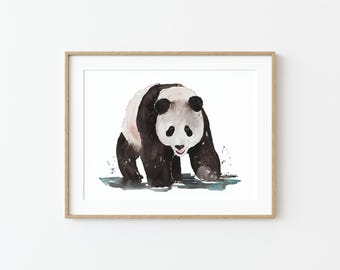 パンダの絵画、パンダのプリント、ジャイアントパンダのアート、野生