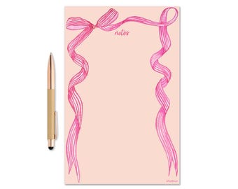 Pink Ribbon Bow Notepad, Watercolor Notepad, Bow Notepad, Writing Pad, To Do list pad, Preppy, Gifts For Her, Pink Coquette Bow