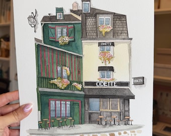 Original Odette Paris Watercolor, French Bakery Painting, Paris Travel Art, French Patisserie Artwork, 9x12 Original Artwork