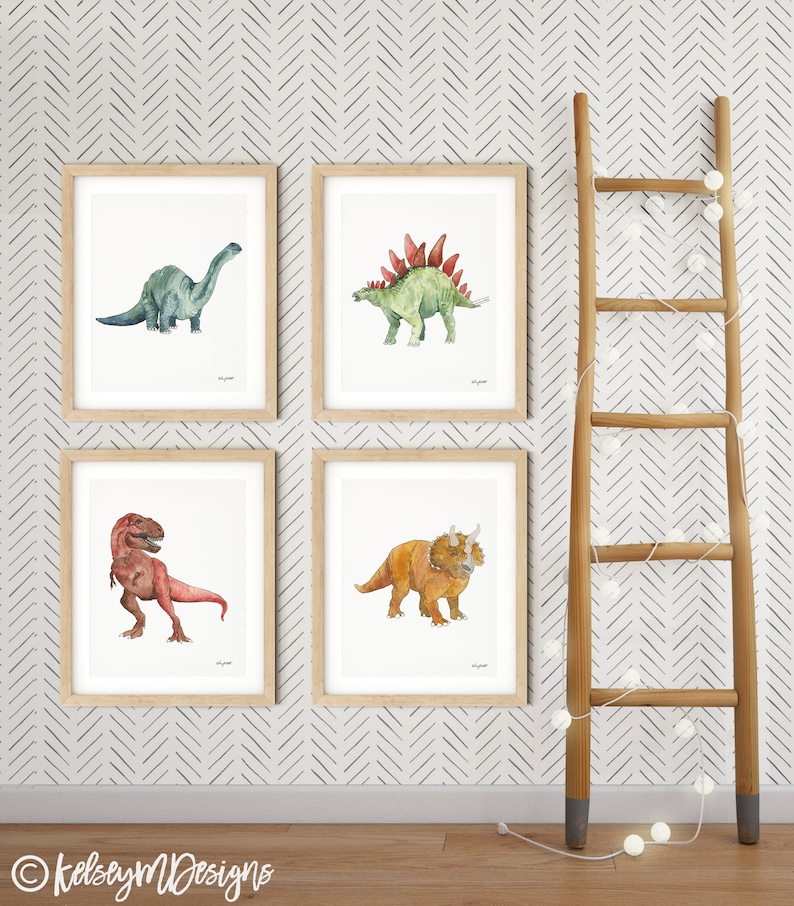 Set of 4 Dinosaur Wall Art Kids Gallery Wall Set Dinosaur Etsy