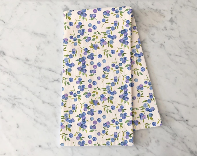 Blueberry Tea Towel, Botanical Kitchen Towel, Blueberries Garden Inspired Decor, Cottage Kitchen Decor, Summer Kitchen Gift