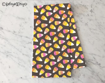 Pink and Orange Candy Corn Kitchen Towel, Fall Kitchen Decor, Halloween Tea Towel, Fall Dishcloth, Halloween Kitchen Decor