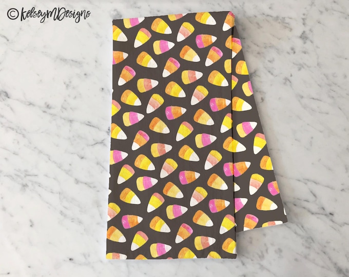 Pink and Orange Candy Corn Kitchen Towel, Fall Kitchen Decor, Halloween Tea Towel, Fall Dishcloth, Halloween Kitchen Decor