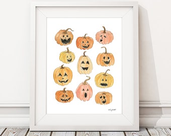 DIGITAL DOWNLOAD - Halloween Pumpkin Wall Art, Watercolor Painting, Pumpkin Art Print, Halloween Decor, Halloween Printable, Pumpkin Decor