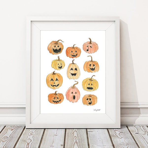 DIGITAL DOWNLOAD - Halloween Pumpkin Wall Art, Watercolor Painting, Pumpkin Art Print, Halloween Decor, Halloween Printable, Pumpkin Decor