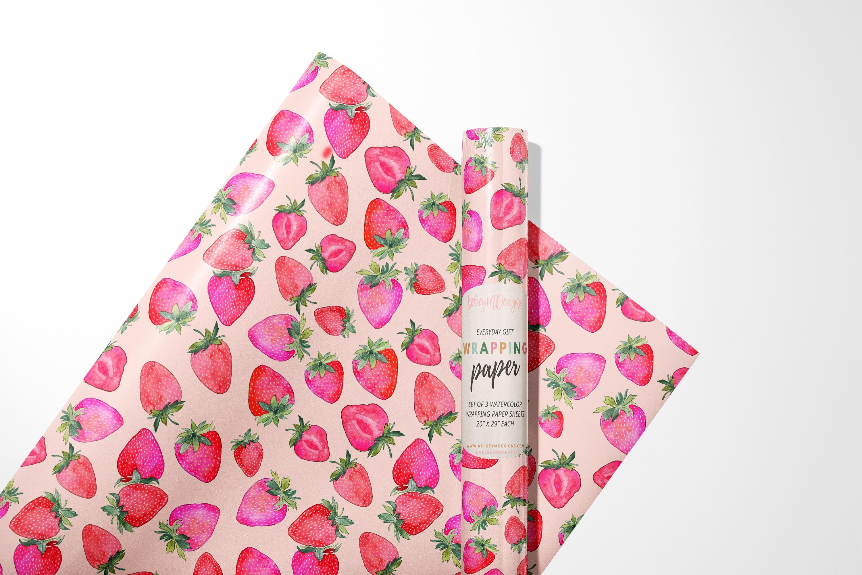 Carta Regalo Con Fragole – 6 Fogli 70x50 Cm Con Adesivi – Motivo Strisce Bianche E Rosa – Riciclabile FSC – Central 23 - 3