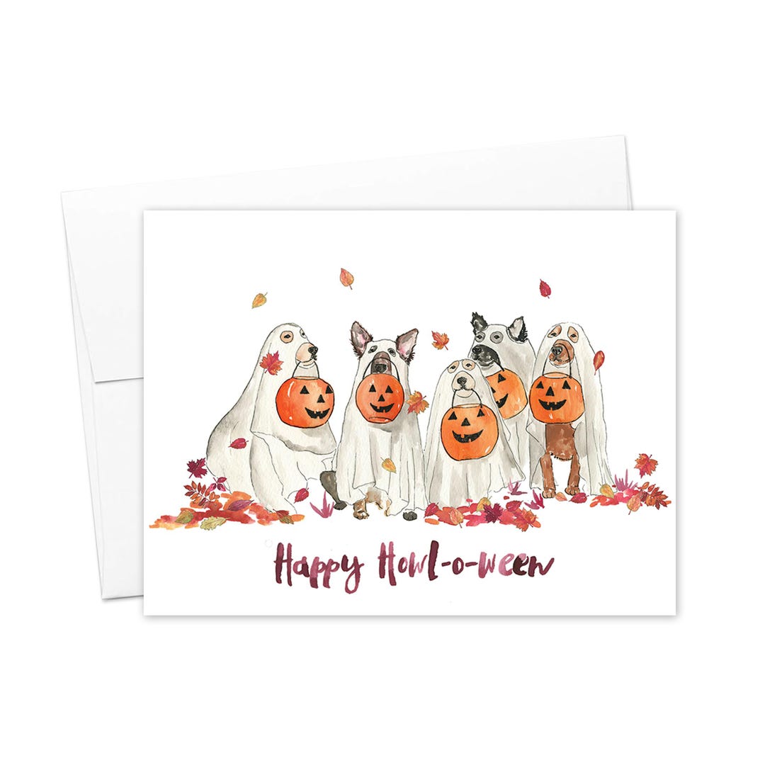 Halloween Ghost Dogs Card, Happy Howl-o-ween Dog Card, Fall Greeting ...