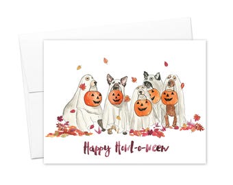 HALLOWEEN CARDS, Happy Howl-o-ween Dog Card, Fall Greeting Card, Halloween Dog Card, Trick or Treat Dog Card, Watercolor Halloween Card