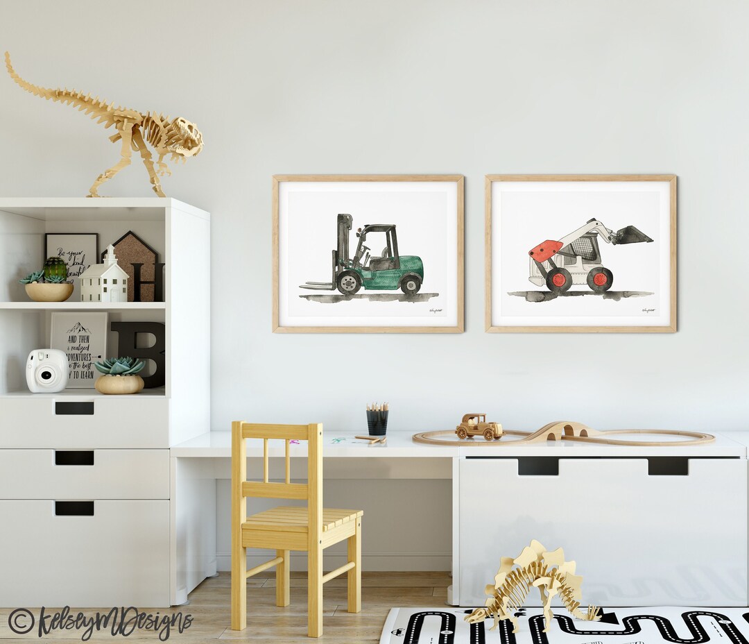 Set of 2 Construction Vehicle Wall Art, Truck Nursery, Transportation