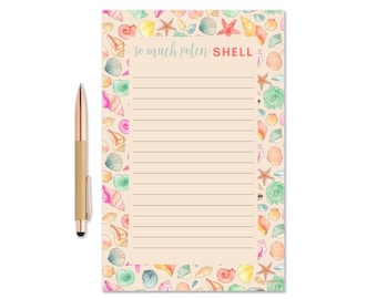 So Much Poten-SHELL Notepad, Watercolor Notepad, Seashell Notepad, Gift Idea, Writing Pad, To Do list pad, Cute Desk Note, Pun Notepad