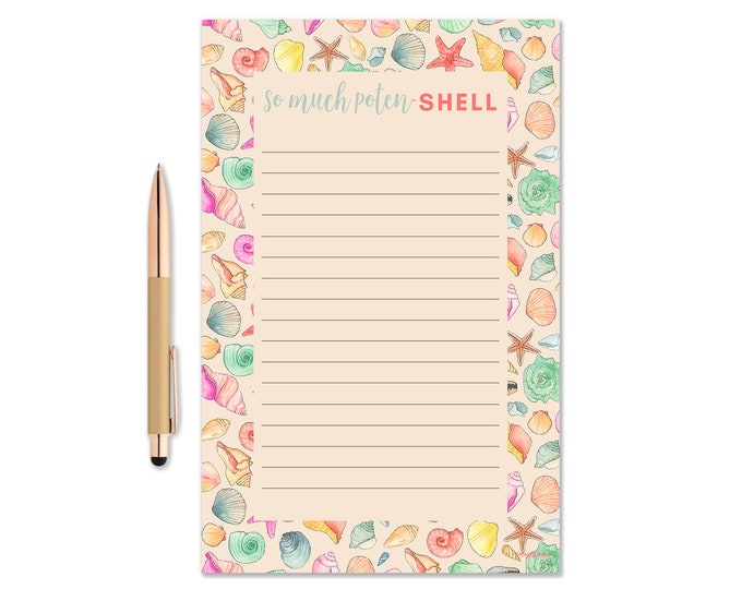 So Much Poten-SHELL Notepad, Watercolor Notepad, Seashell Notepad, Gift Idea, Writing Pad, To Do list pad, Cute Desk Note, Pun Notepad