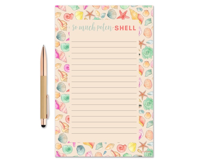 So Much Poten-SHELL Notepad, Watercolor Notepad, Seashell Notepad, Gift Idea, Writing Pad, To Do list pad, Cute Desk Note, Pun Notepad