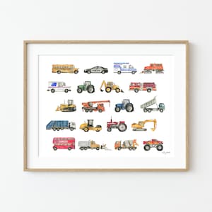 Construction Truck Chart Art Print, Transportation Vehicle Wall Art, Truck Poster, Trucks Nursery Decor, Vehicle Toddler Boy Room