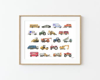 Construction Truck Chart Art Print, Transportation Vehicle Wall Art, Truck Poster, Trucks Nursery Decor, Vehicle Toddler Boy Room
