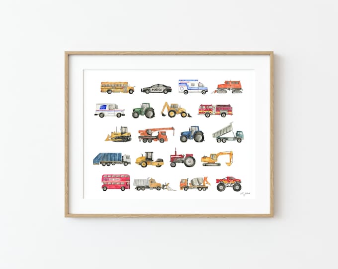 Construction Truck Chart Art Print, Transportation Vehicle Wall Art, Truck Poster, Trucks Nursery Decor, Vehicle Toddler Boy Room